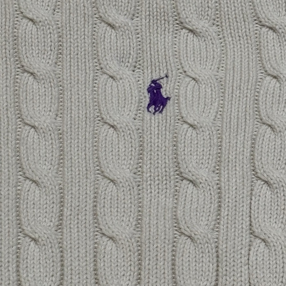 Vintage Ralph Lauren Sport Cable Knit Turtleneck Sweater Cream White Size Small - Picture 2 of 7